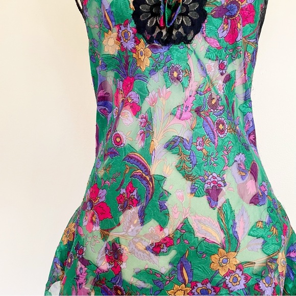 Vintage 80s Victoria’s Secret Jewel Tone Floral Mini Slip Dress - Picture 5 of 10
